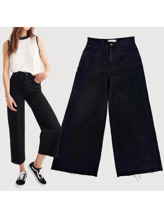 Madewell Denim - Madewell Black Wide-Leg Cropped Jeans